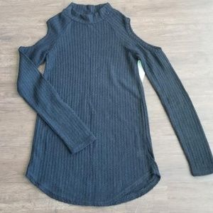 black knitted open shoulder long sweater